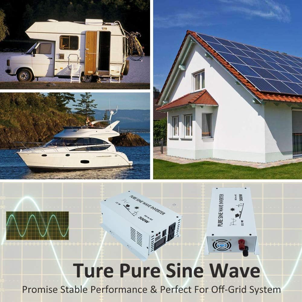 WZRELB 300W 12V Pure Sine Wave Solar Power Inverter DC AC Converter