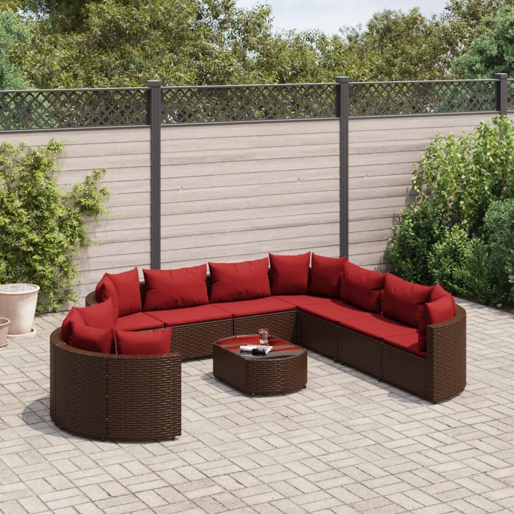 Furniture Sets 10 Piece Patio Sofa Set with Cushions Brown Poly Rattan,Elegant Rattan Garden Sofa Set with Modular Design and Comfortable Cushions for Outdoor Relaxation Garden Conversation Sets