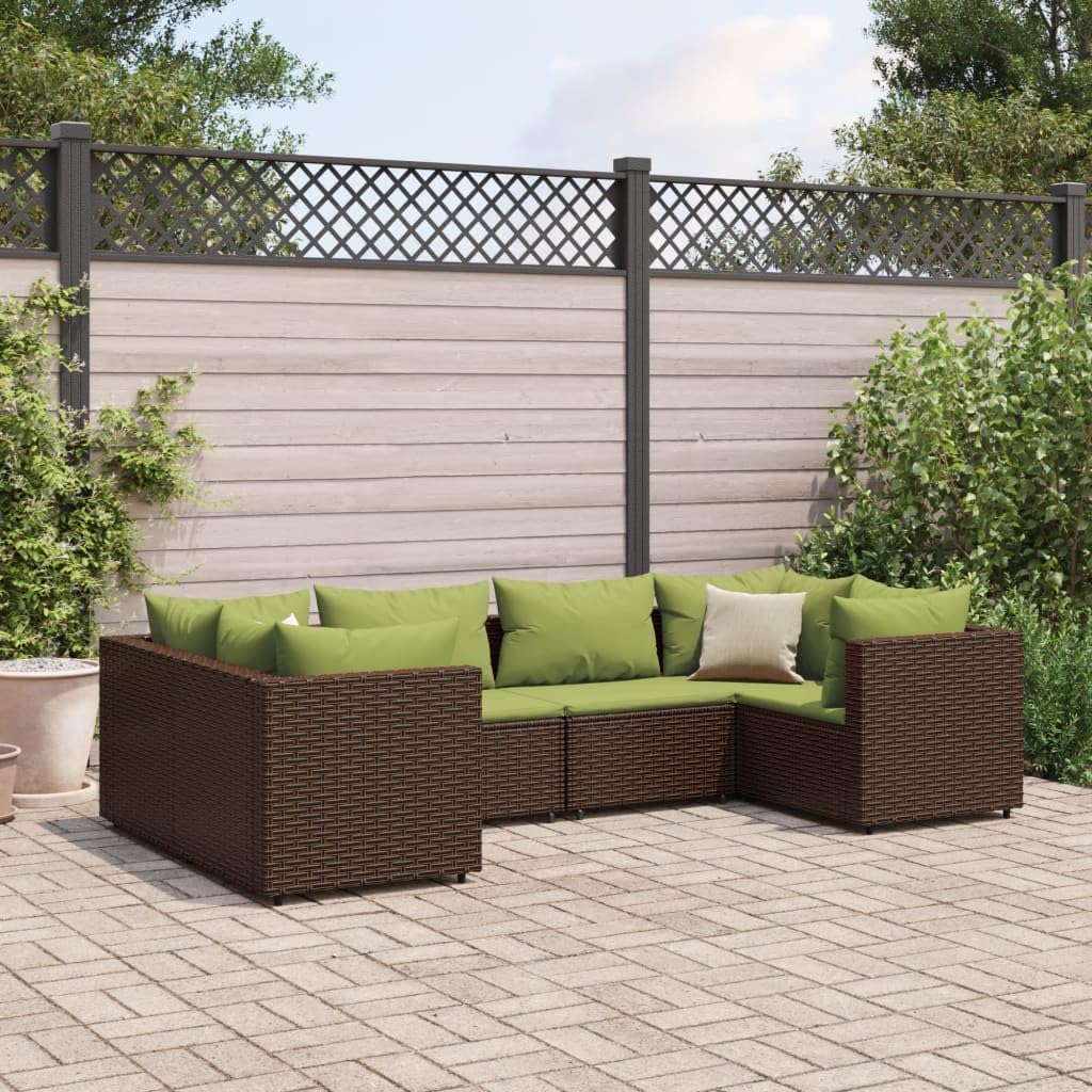 6 Piece Patio Lounge Set with Cushions Brown Poly Rattan,Cozy Garden Lounge Set with Durable PE Rattan for Patios and Backyards Patio Furniture, Outdoor Furniture Sets