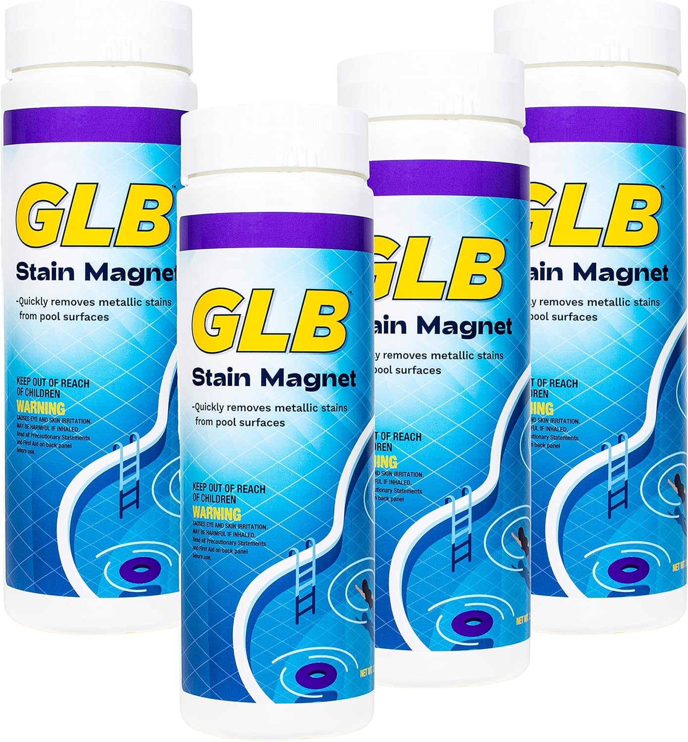 GLB Pool Stain Remover (Granular) (4 Pack) - 2.5 lb per Pack - Compatible with Most Pool Surfaces and Sanitizing Systems
