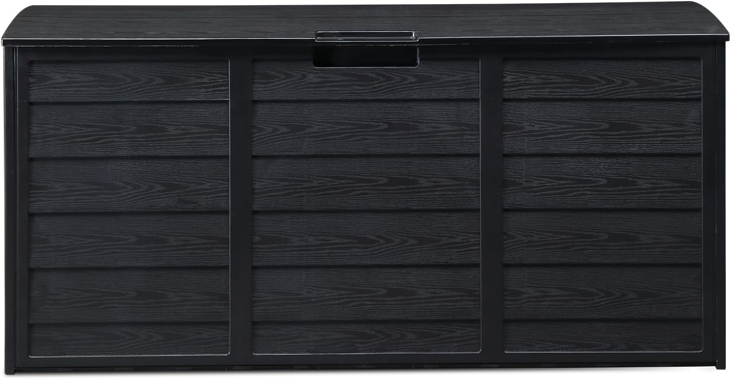 75 Gallon Patio Storage Deck Box, Plastic Backyard Outdoor Chest Box with Wheels, Lockable, Weatherproof, and UV Resistant Storage for Cushions, Patio Decor, Furniture, Garden Tools Black