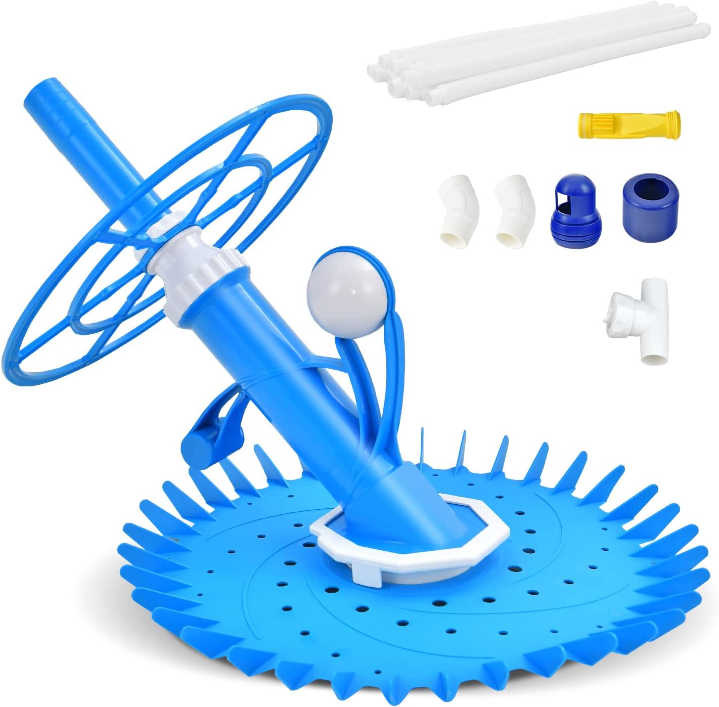 S AFSTAR Automatic Pool Vacuum Cleaner, Suction-Side Cordless Swimming Pool Sweeper with 36-Fin Disc & 10 x 3.3 FT Extension Hoses, In-ground Above Ground Pool Vacuum for Any Size Pool Floors & Walls