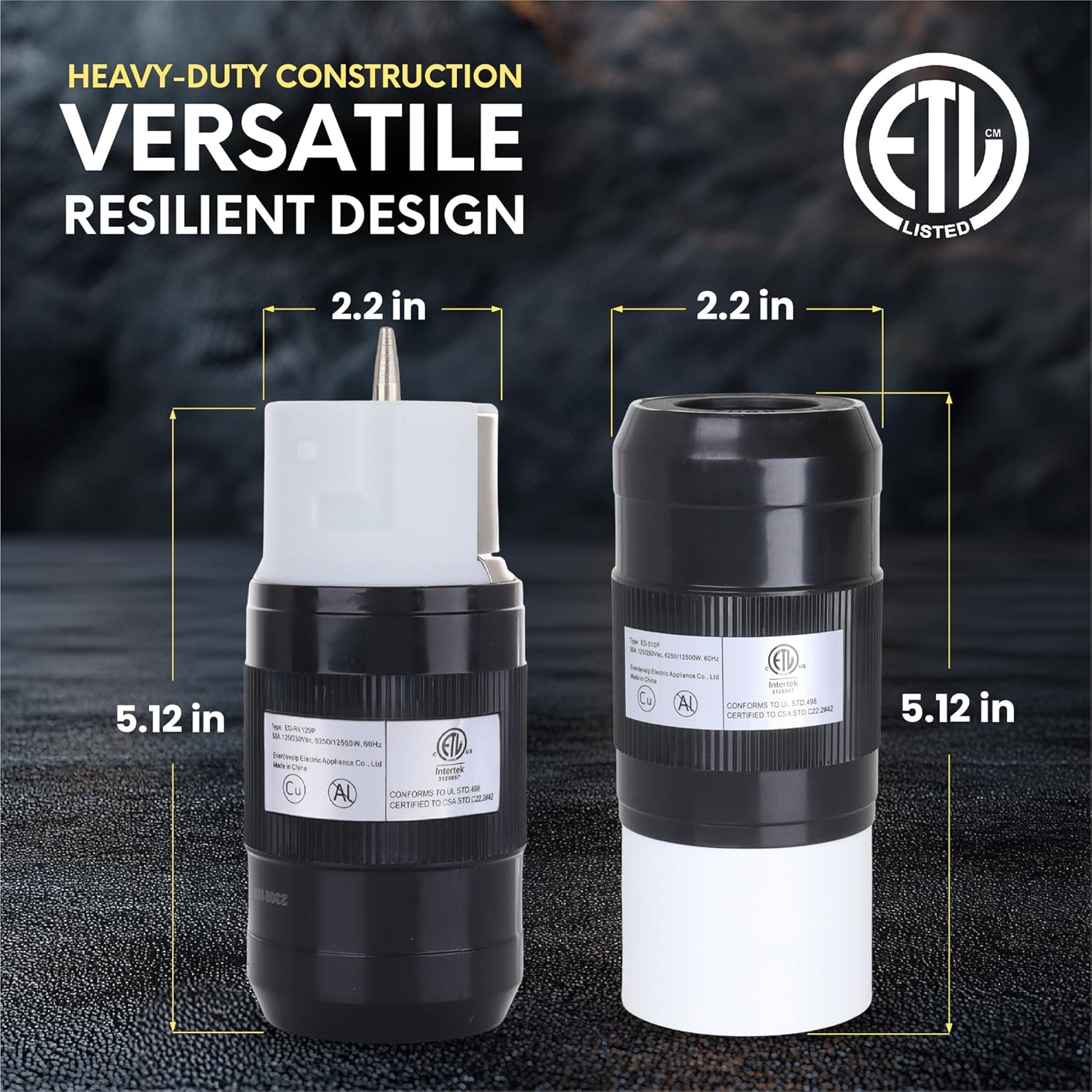 50 Amp Generator Plug (Female & Male) (2 Pack)，50 Amp Generator Connector, 125 Volt/250 Volt, CS6364 Shopcorp 50A Twist Lock RV Plug - CS6365, Twist Lock Adapter, 12500 Watts 3 Pole 4 Wire