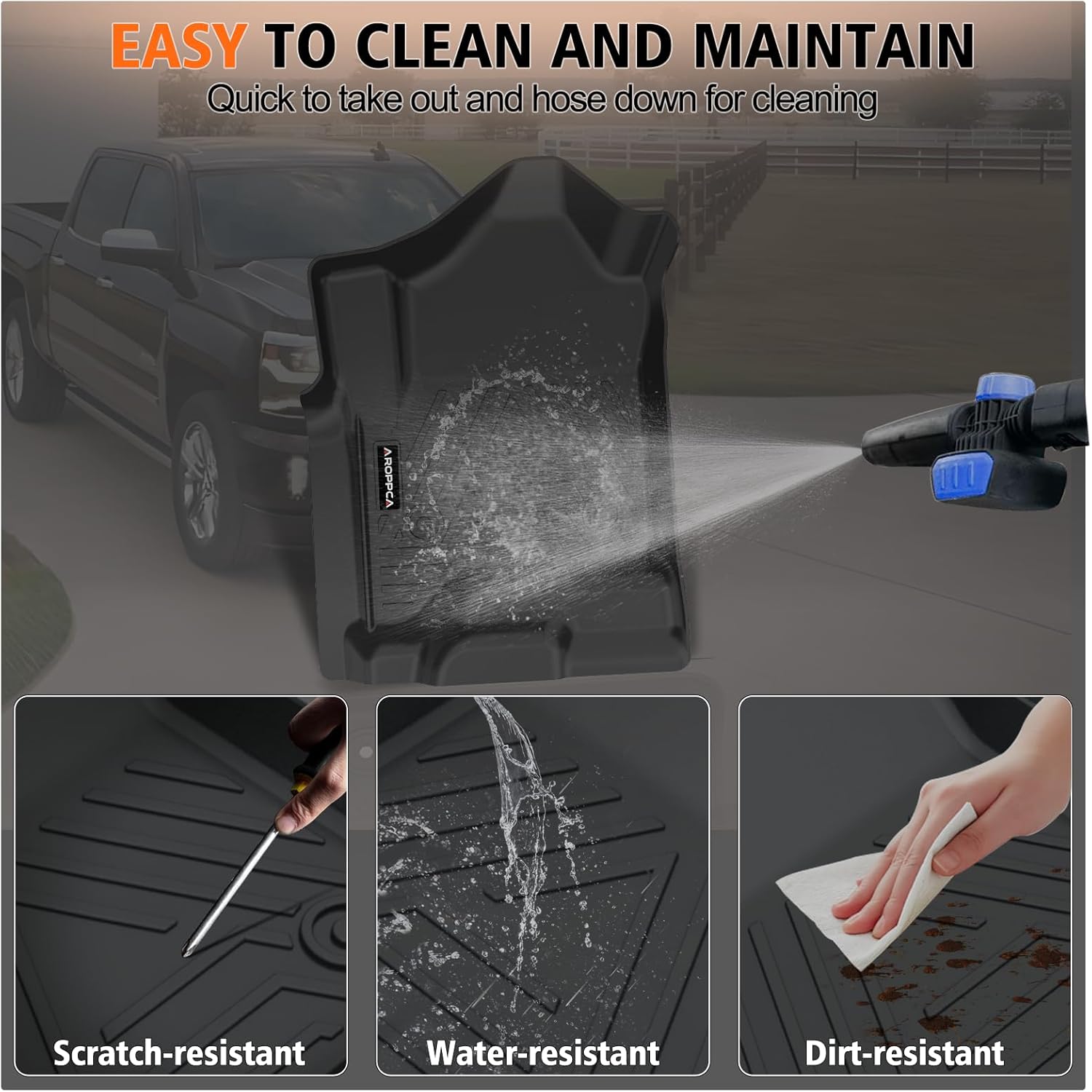 All Weather Car Floor Mats for 2014-2018 Chevy Silverado/GMC Sierra 1500 Crew Cab, 2015-2019 Silverado/Sierra 2500 HD/3500 HD Crew Cab, TPE Rubber Floor Liners Full Set for Chevy Silverado Accessories