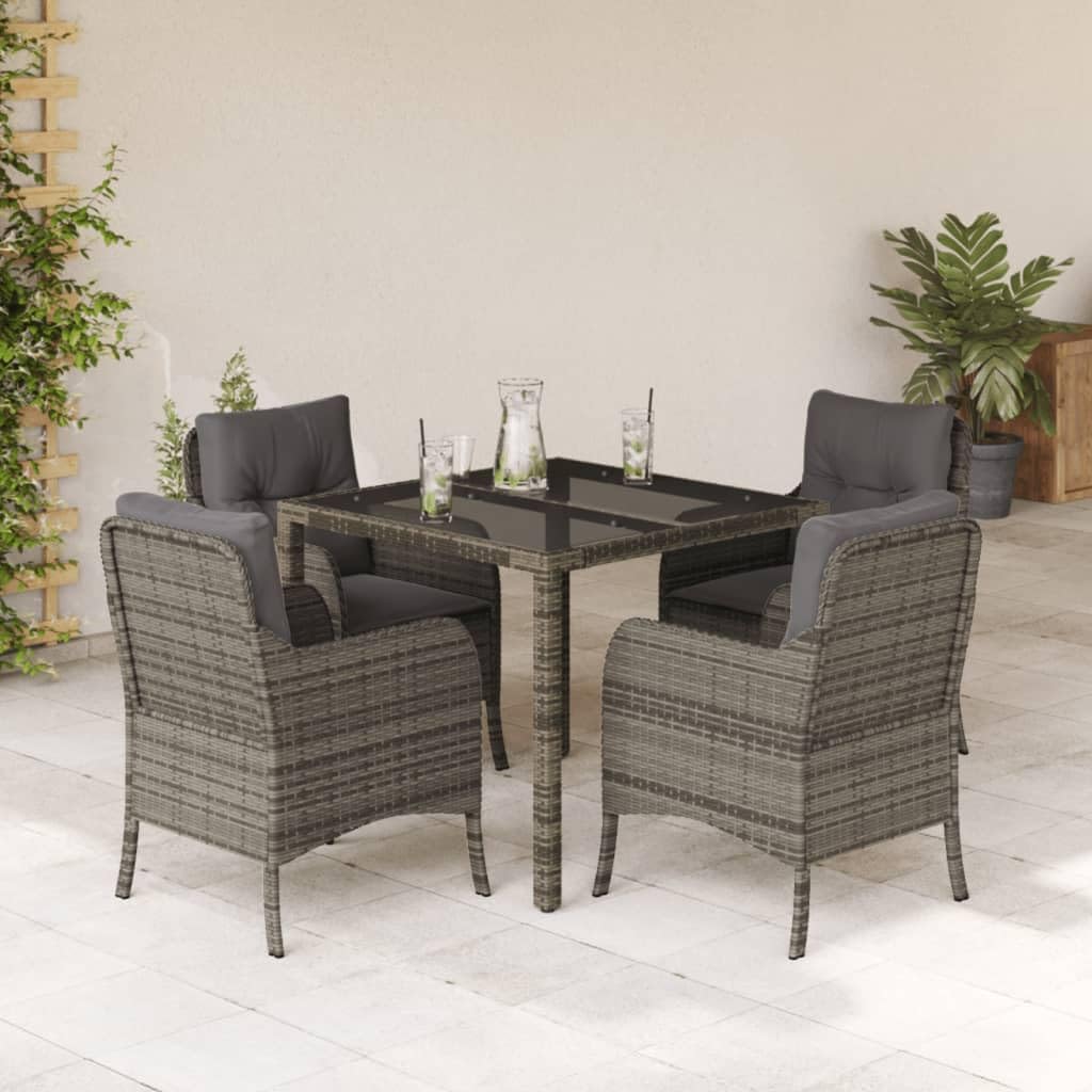 Patio Set 5 Piece Patio Dining Set with Cushions Gray Poly Rattan