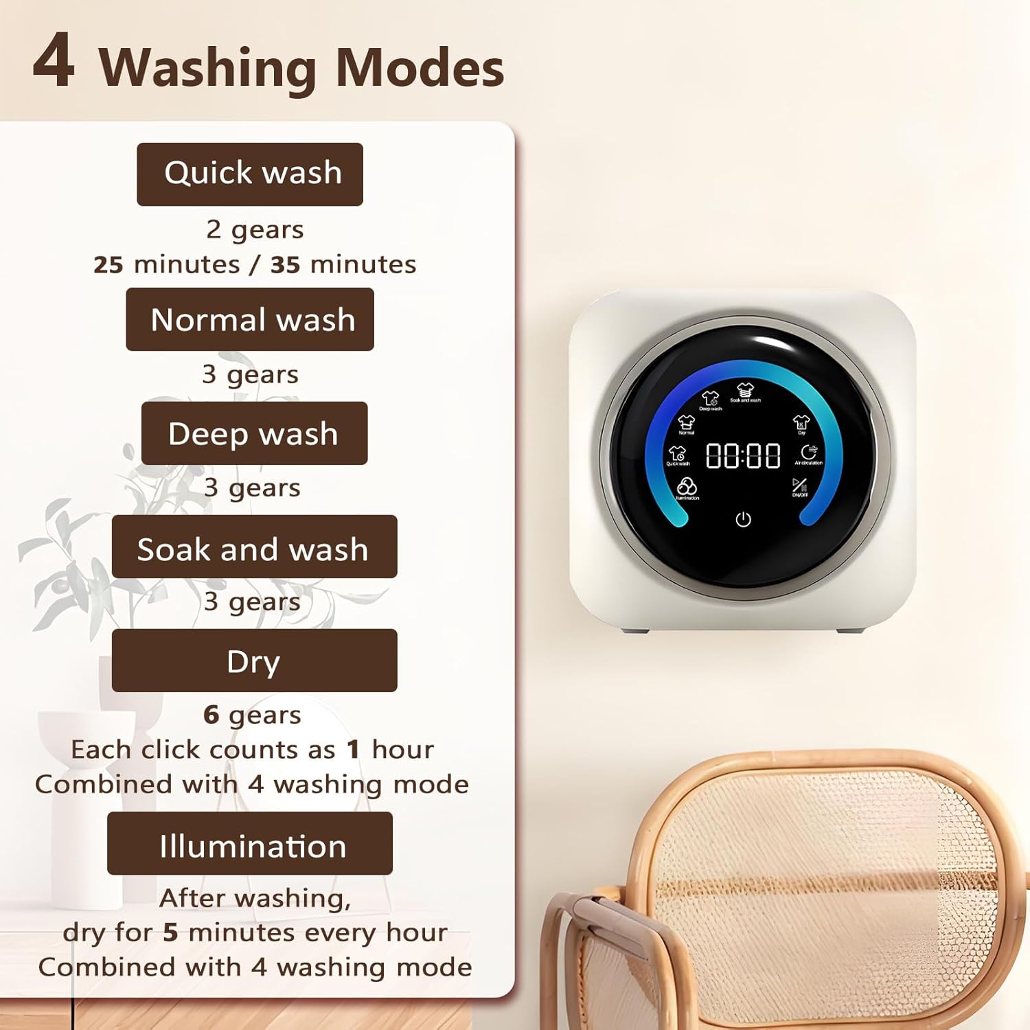 BANGBANGJI 2-in-1 Mini Portable Washer and Dryer Combo, 3.5L Wall Mounted Fully Automatic Front Drum Washing Machine, Washing Capacity 0.3kg Perfect for Small Clothes, Underwear & Socks Desktop