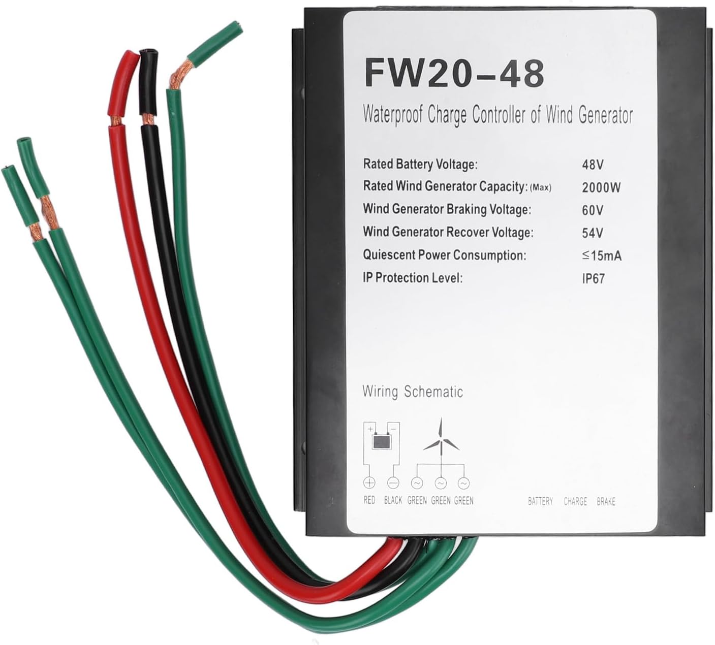 Pilipane MPPT Wind Turbine Charge Controller IP67 Water 48V Automatic Controller for 2000W Wind Turbine Generator Aluminum Shell 15x13.3x5cm