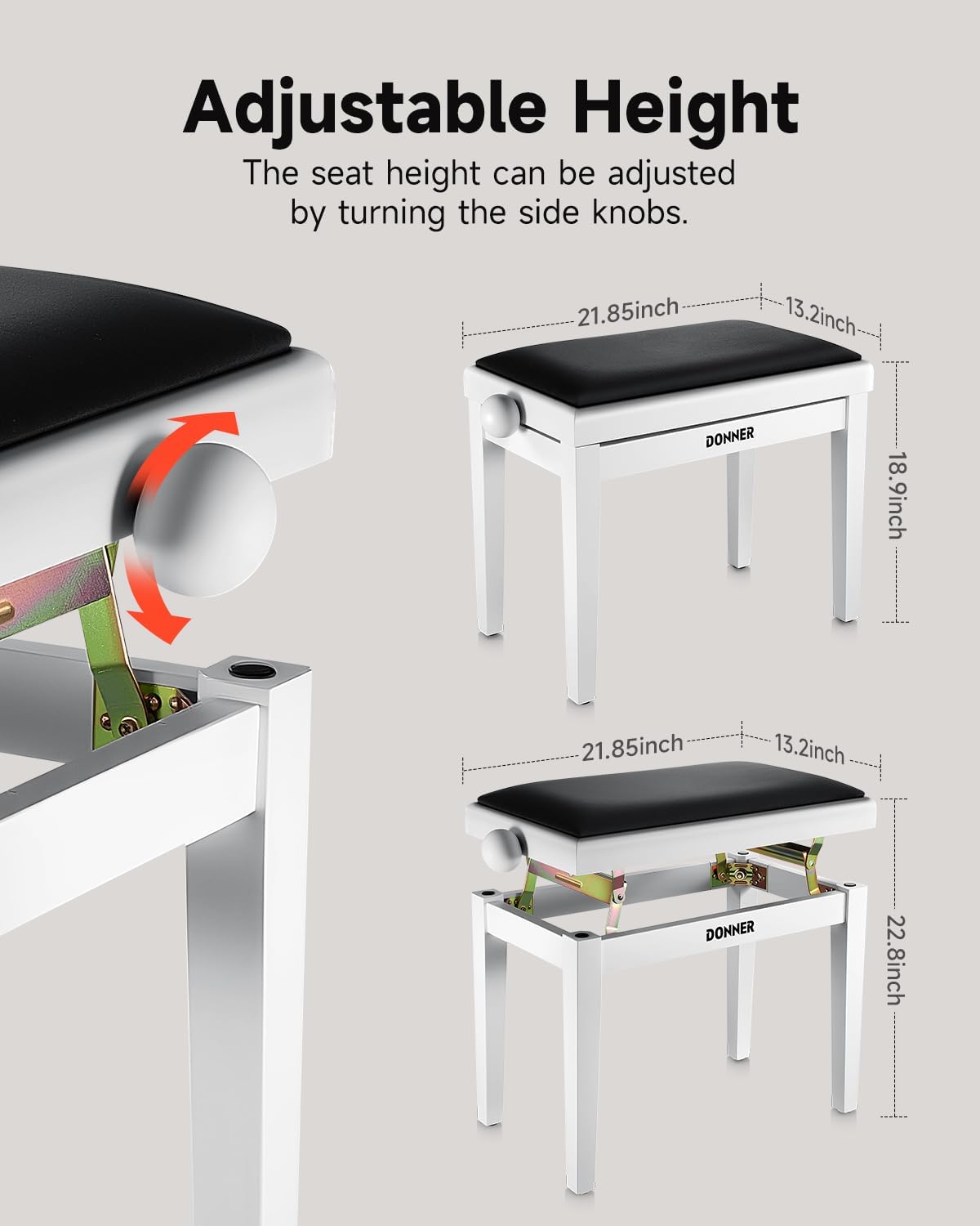 Donner OURA S100 Digital Piano with 88 Key Graded Hammer Weighted Keyboard with White Adjustable Piano Bench