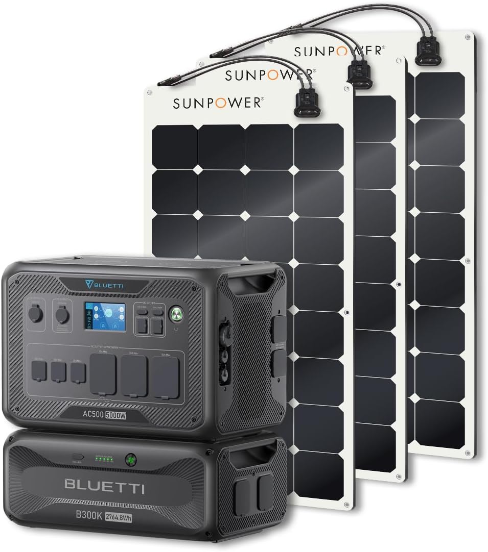 ExpertPower PowerWray Generator Bundle: 5000W AC500 Power Station, 2764.8Wh B300K Battery & 3x100W Flexible Solar Panels for Backup Power, RVs, Off-Grid Living & Outages