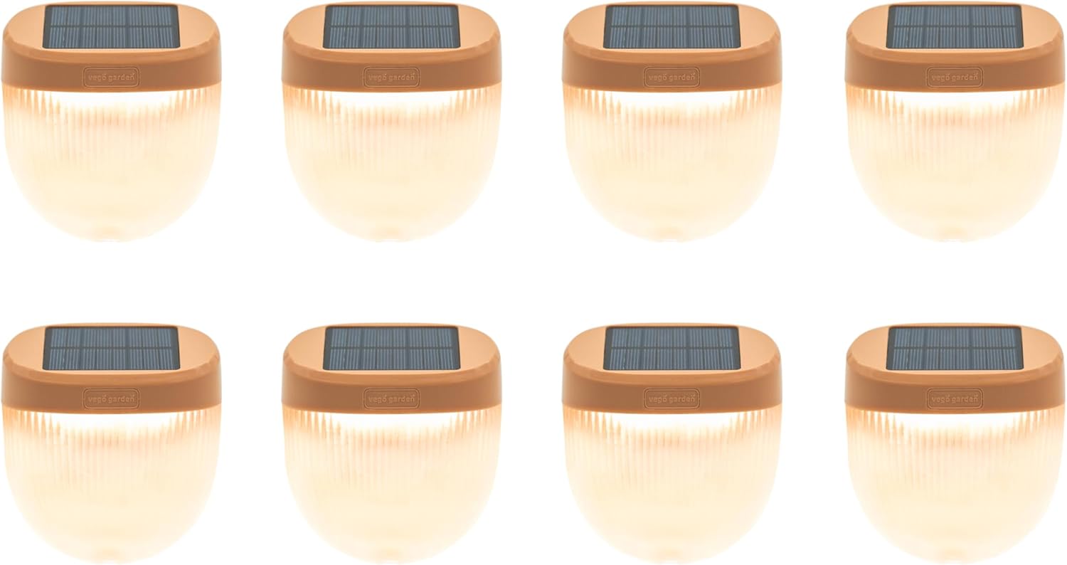 Vego garden Rippled Solar Garden Lights with Auto Sensors Magnetize Securely to Raised Beds, IPX4 Waterproof Outdoor LED Light for Patio & Yard Terra Cotta, 8 Pack