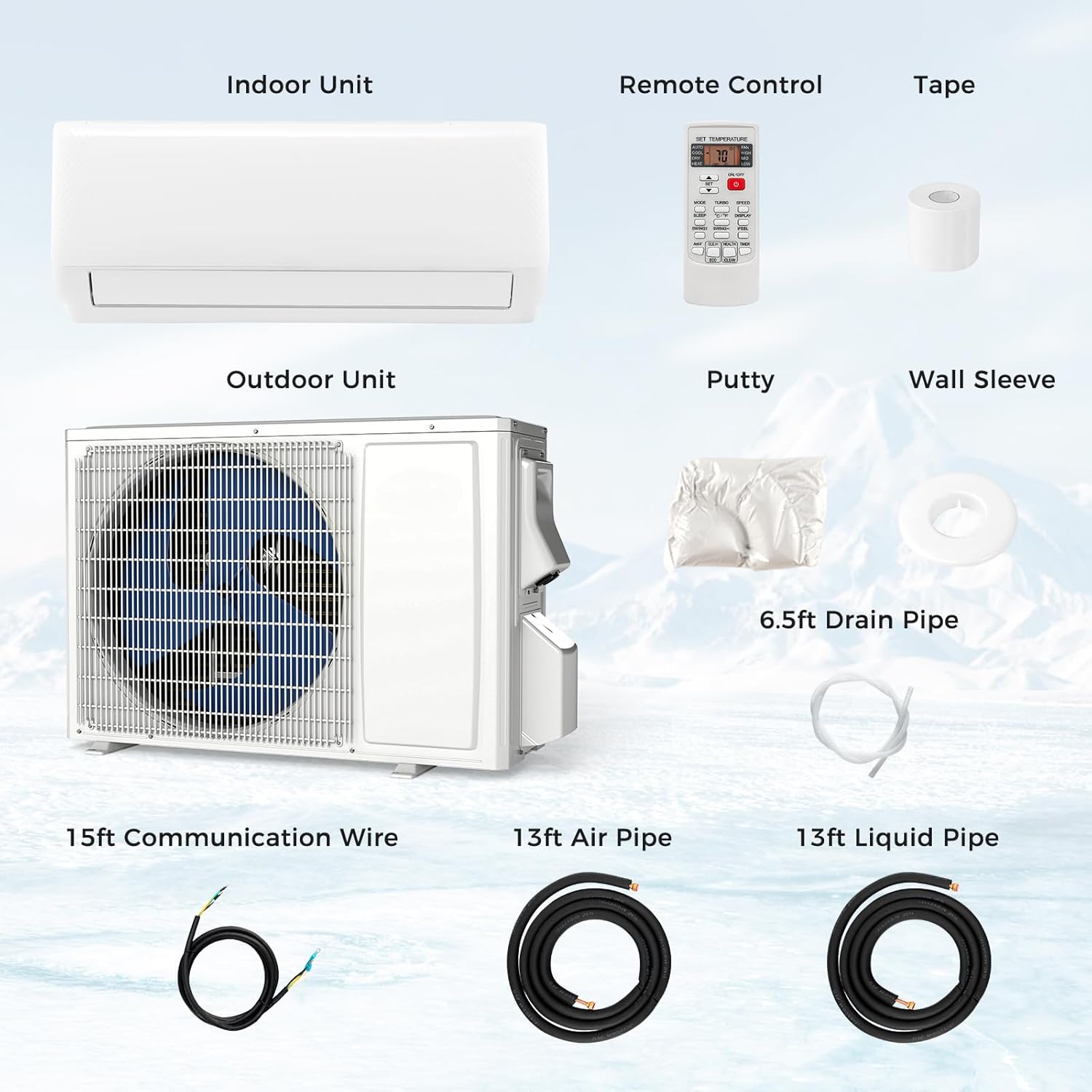 DORTALA 12000 BTU Mini Split Air Conditioner & Heater, 22 SEER2 115V Pre-Charged Inverter Heat Pump System with Remote Control, Installation Kit, Wall Mounted Ductless AC Unit, White