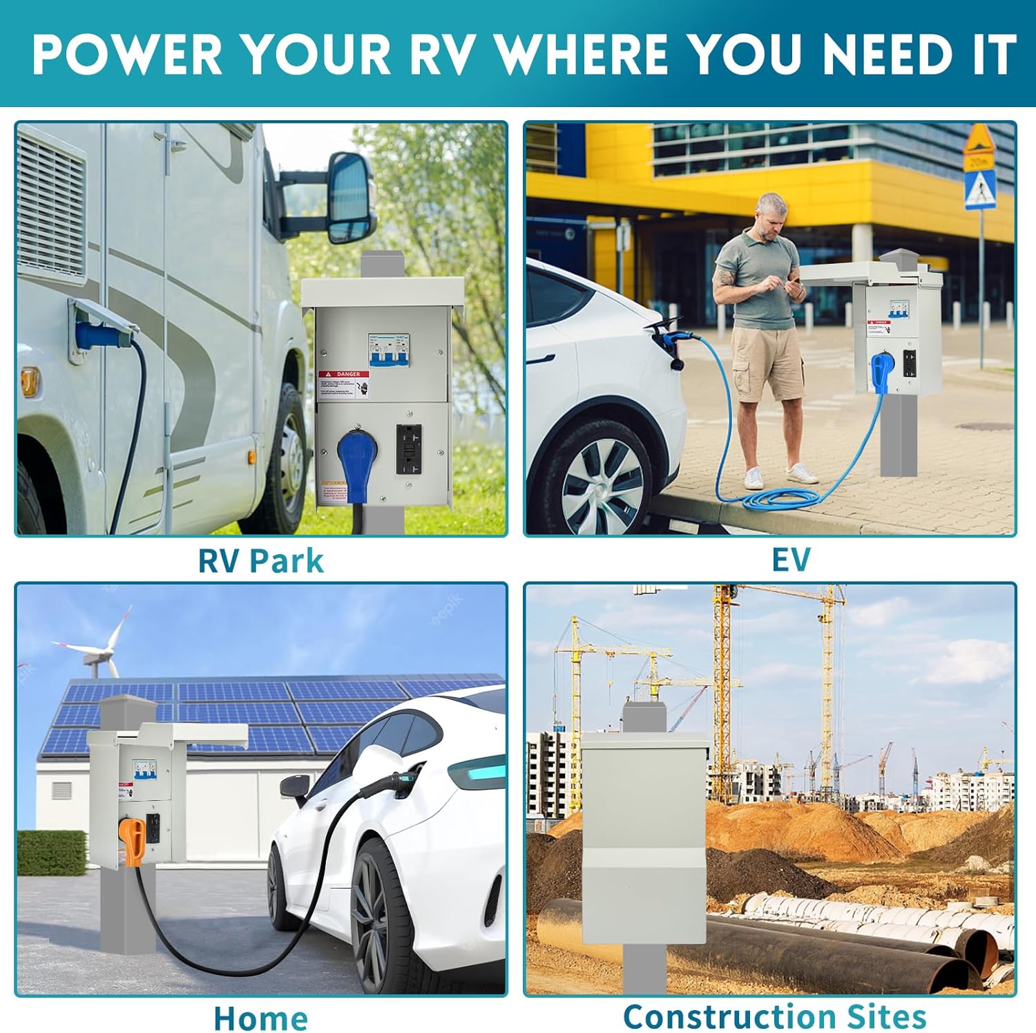Temporary Power Outlet Panel - Prewired 50 Amp RV Outlet Box & 20 Amp GFCI Outlet, Lockable Outdoor RV Power Outlet Box, Weatherproof Breaker Box for RV Hookup Camper Travel Trailer Motorhome