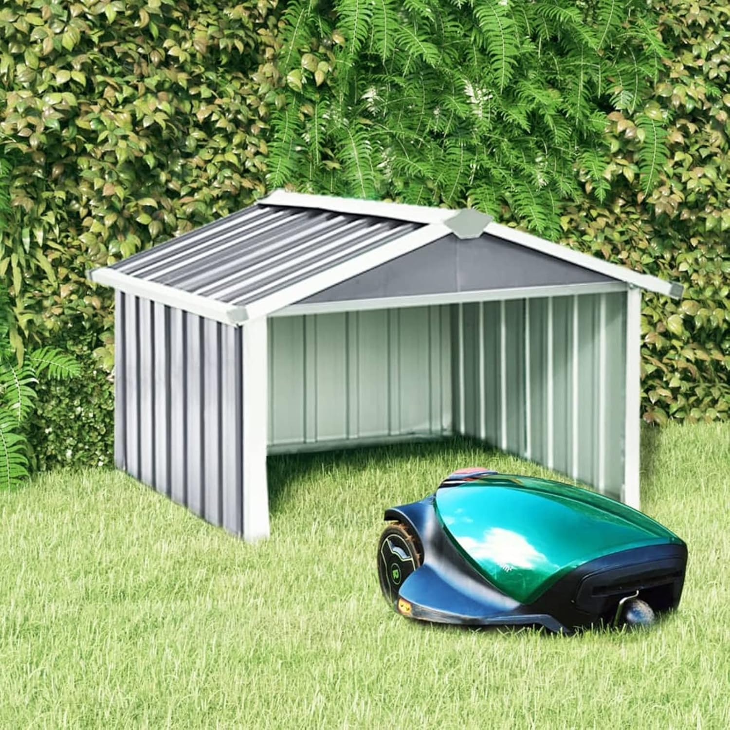 Outdoor Tool House, Shed for Robotic Lawnmowers, 92 x 97 x 63 cm, Grey Galvanised Steel, Garden Shed Cover, Tool House, Farm and Yard Tool Holder