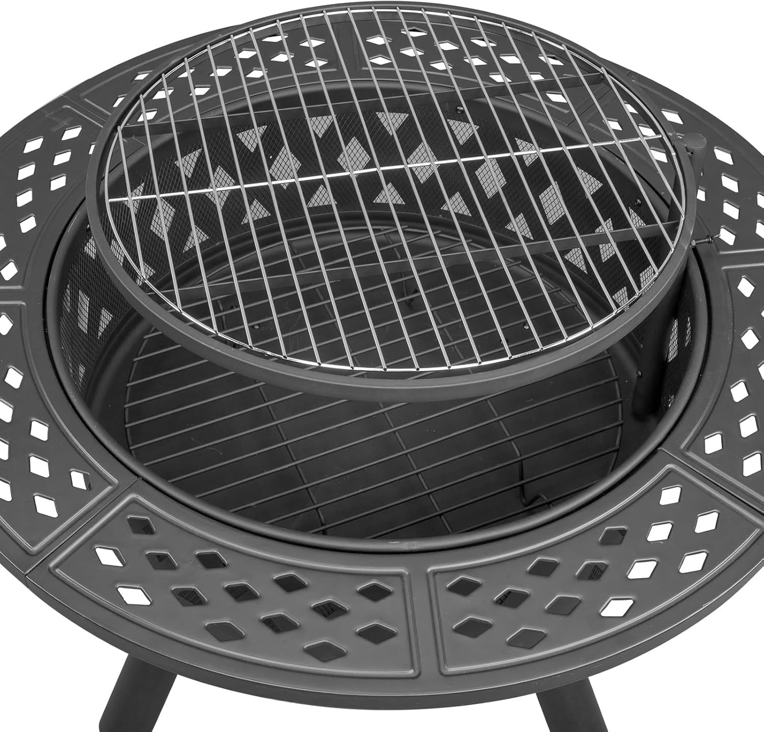 Outdoor Fire Pit with Cooking Grates | Durable Steel Construction | Adjustable Height | 38in Metal | Ideal for Patio, Yard (Black)