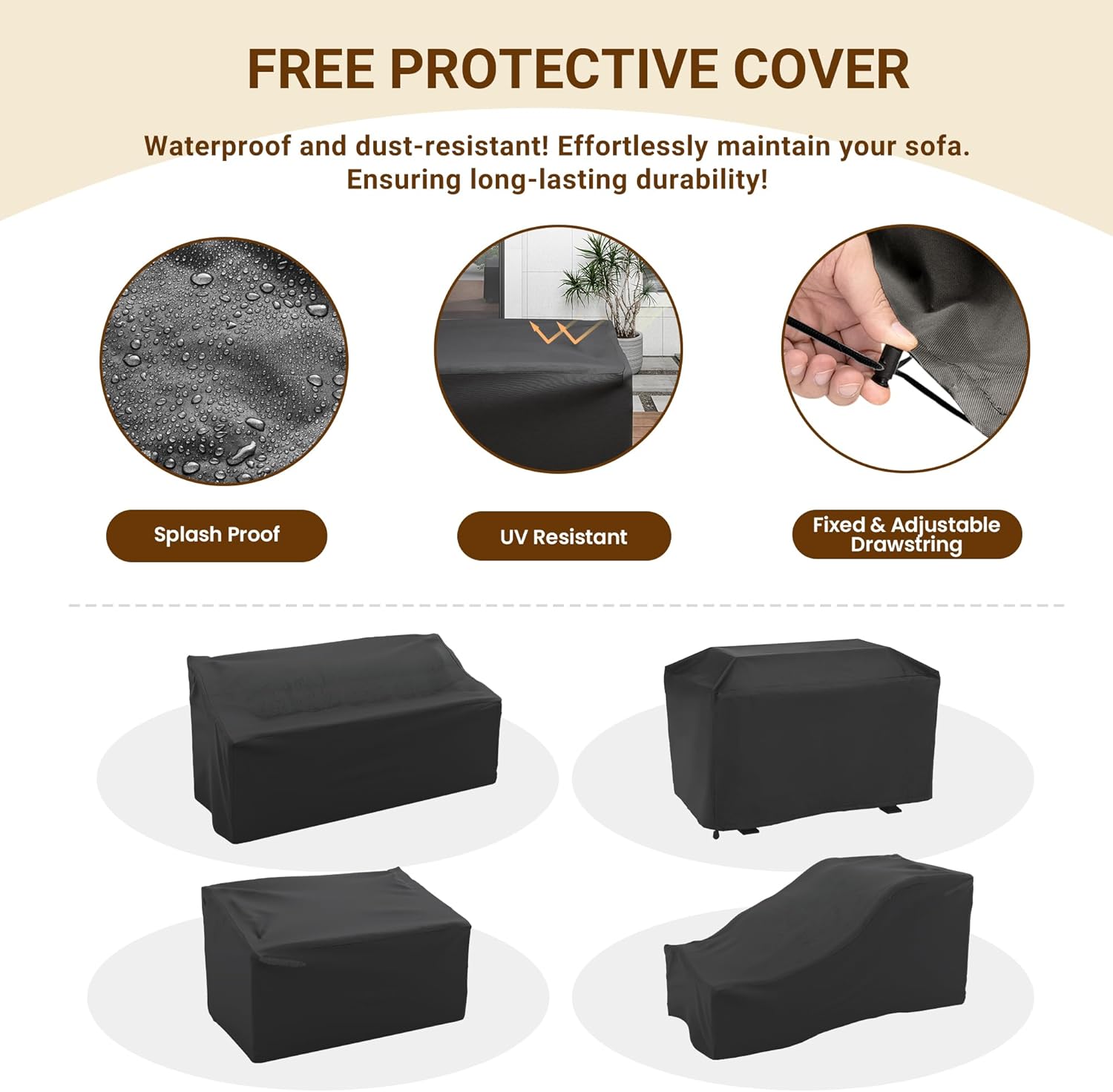 Patio Furniture Set with 44'' Propane Gas Firepit Table, 8 PCS Outdoor Sectional Conversation Sets with High Back, Grey (Waterproof Cover Included)