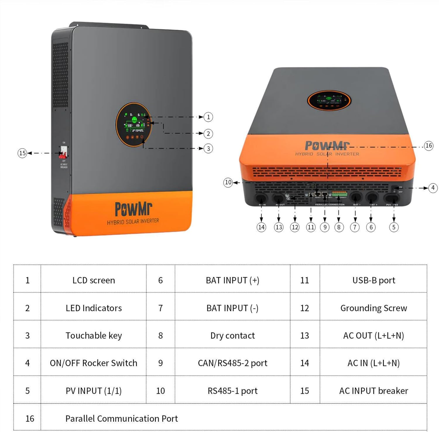 PowMr 10000W Hybrid Solar Inverter, 48V DC to 110V/240V AC Split Phase Inverter with 200A MPPT Controller, Max PV Input 11KW, 500VDC, Supports Up to 6 in Parallel, for Lead Acid Lithium Battery