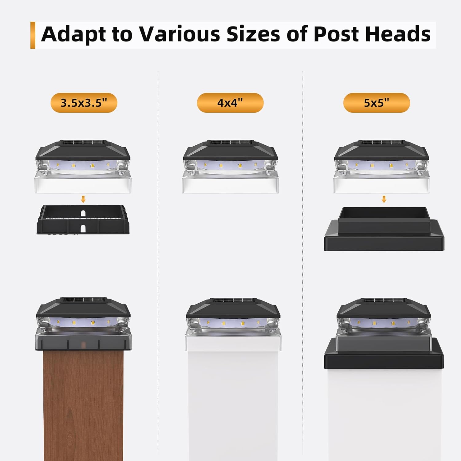 Solar Post Cap Light for 4x4 & 5x5 Deck Posts – 3000K Warm White, IP65, Upgraded High-Efficiency Solar, Auto On/Off at Dusk/Dawn, 12+ Hours Runtime, Fits Vinyl/Wood 3.5