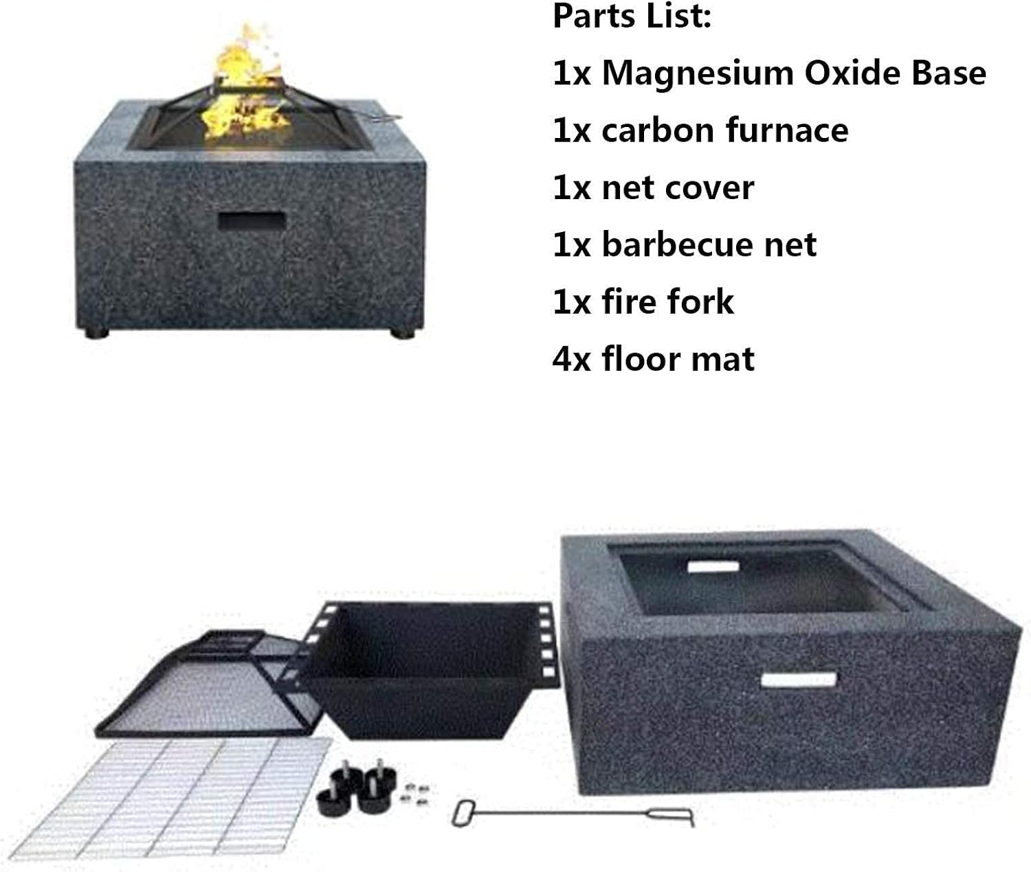 Outdoor Fire Pit Bowl,Fire Pit with BBQ Grill Shelf 70cm Fire Bowl Out of Steel with an Edging of MgO Artificial Stone with Waterproof Cover