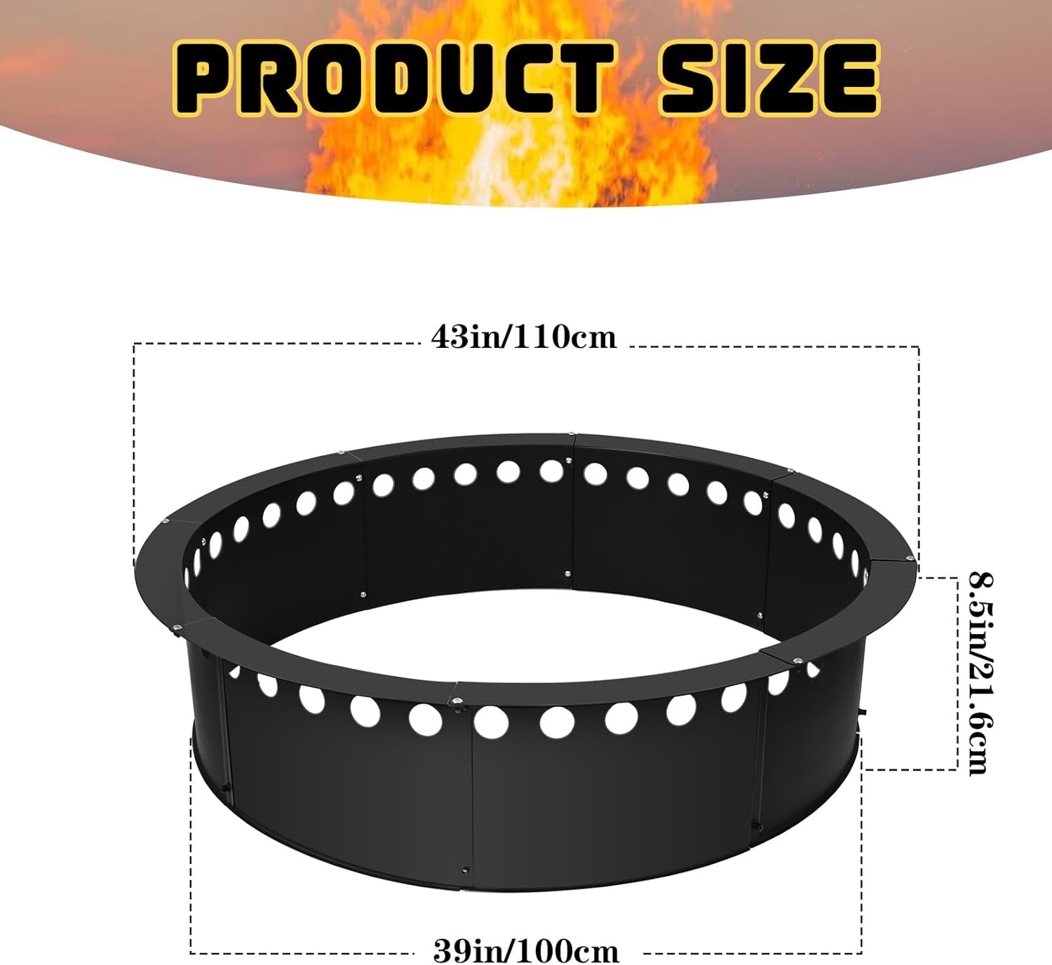 39 inch Fire Pit Ring,Heavy Duty Metal Smokeless Permanent Large Round Insert Firepit for Outdoor Fire Liner Wood Burning Heavy