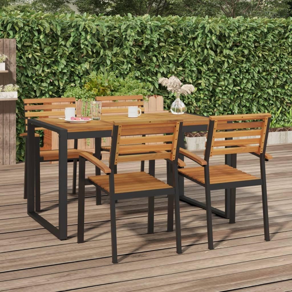 Stackable Patio Chairs 4 pcs Solid Wood Acacia and Metal,Stackable Patio Chairs with Acacia Wood and Metal Frame for Outdoor Dining Outdoor Furniture, Outdoor Chairs
