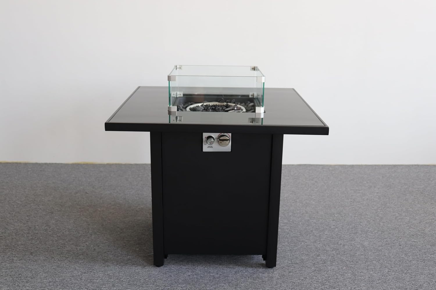 30 Inch Black Powder-Coated Metal Fire Pit with Smoked Glass Top - 40,000 BTU, Propane, Perfect for Backyard Gatherings