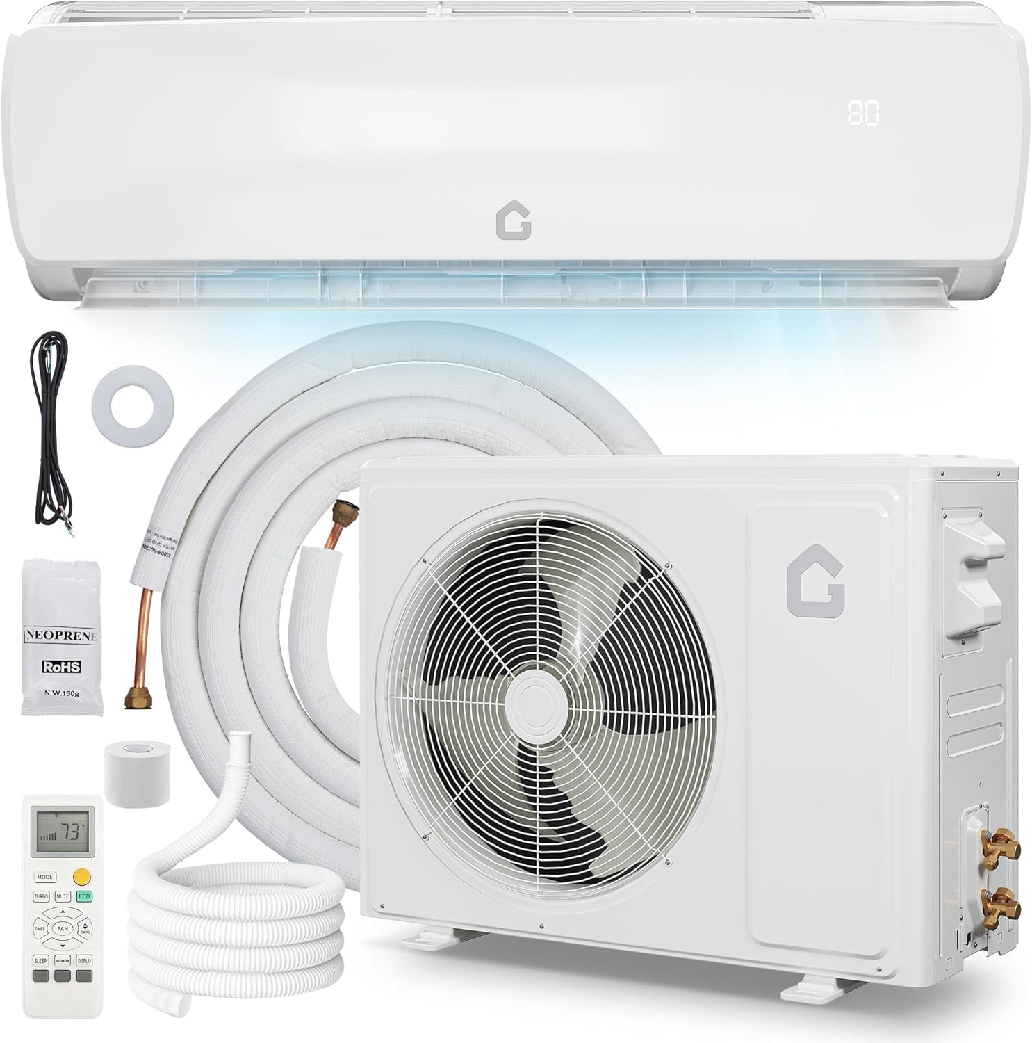 18000 BTU 19 SEER Ductless Mini Split Air Conditioner and Heat Pump, 230V High Efficiency Inverter AC System, 42dB Ultra-Quiet 3-in-1 Cooling Heating Dehumidifier, Includes 10ft Line Set