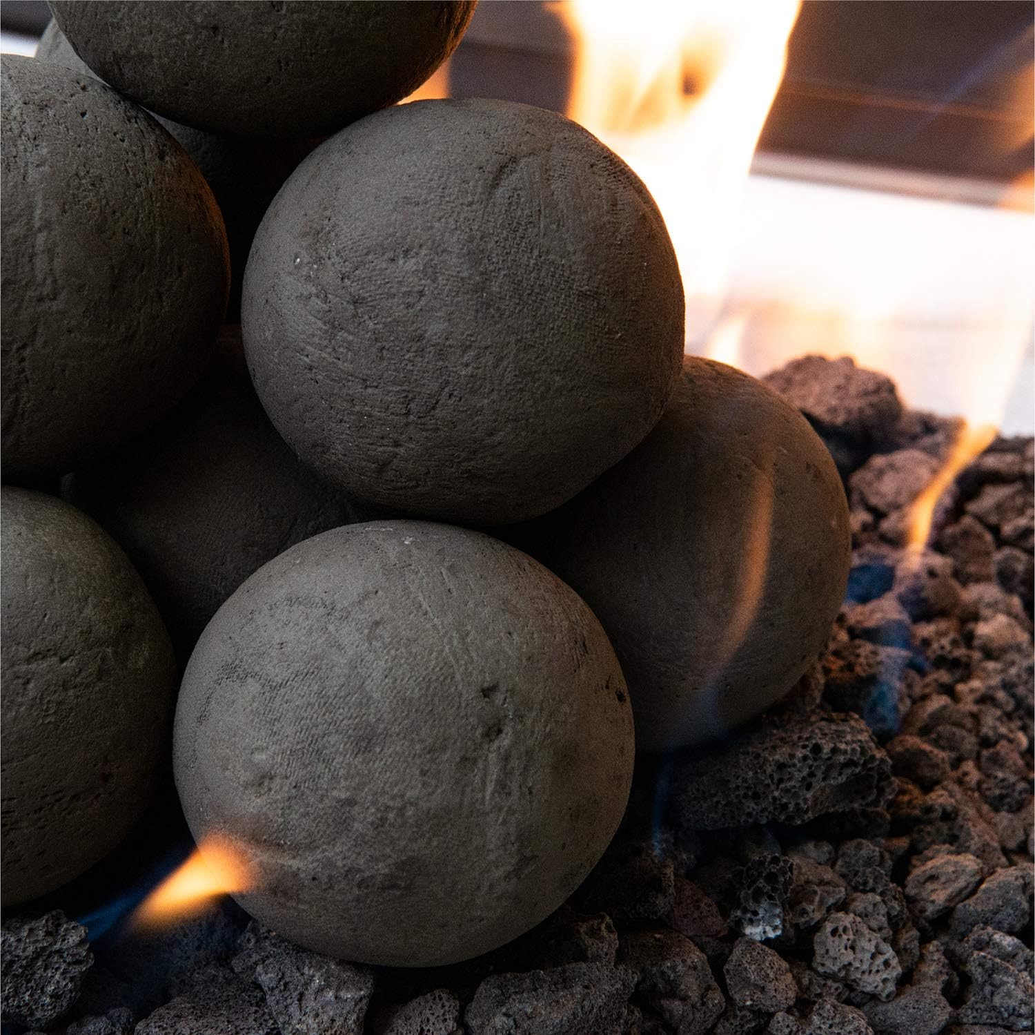Ceramic Fire Balls | Mixed Set of 13 | Modern Accessory for Indoor and Outdoor Fire Pits or Fireplaces – Brushed Concrete Look | Charcoal Gray