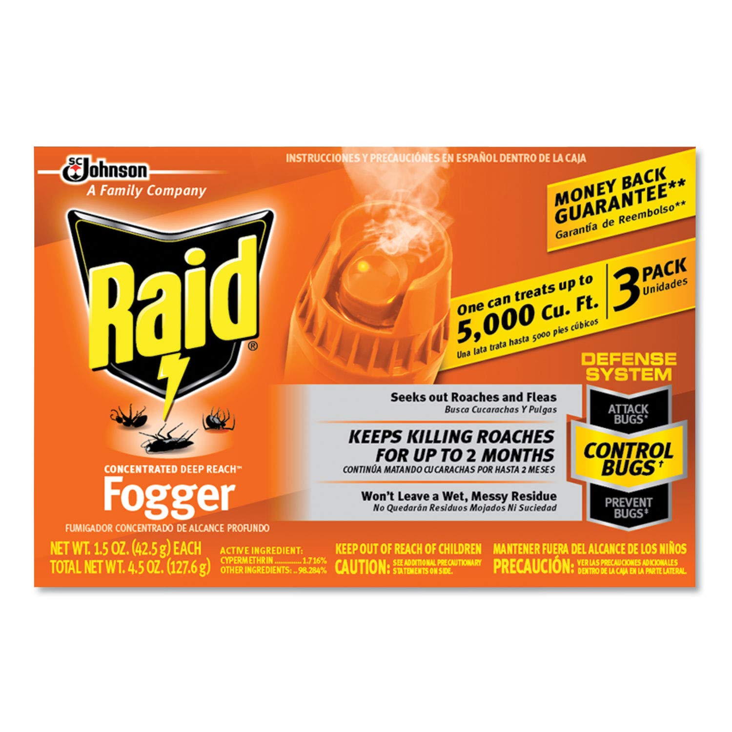 Raid 305690 Concentrated Deep Reach Fogger, 1.5 oz Aerosol Can, 3/Pack, 12K/CT
