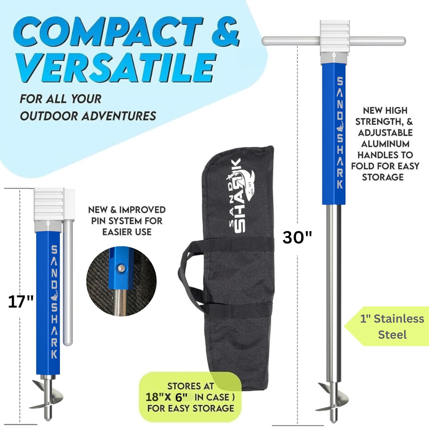 SandShark Anchor - Premium Screw in Boat Anchor, Pontoon Boat Anchor, Stainless Steel Shallow Water Anchor Pole, Sand Anchor w/Case - Essential Pontoon Boat Accessories