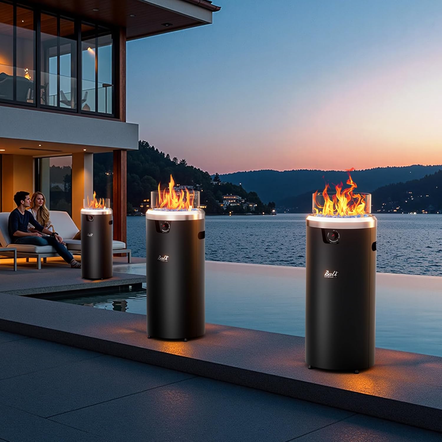 BALI OUTDOORS Propane Fire Pit Black, Column Outdoor Fire Pit Round, Outdoor Firepits for Outside Garden, Patio