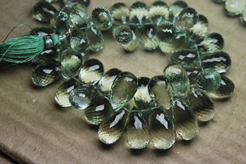 25 beads,natural green amethyst faceted drops shape briolettes size 12-14mm