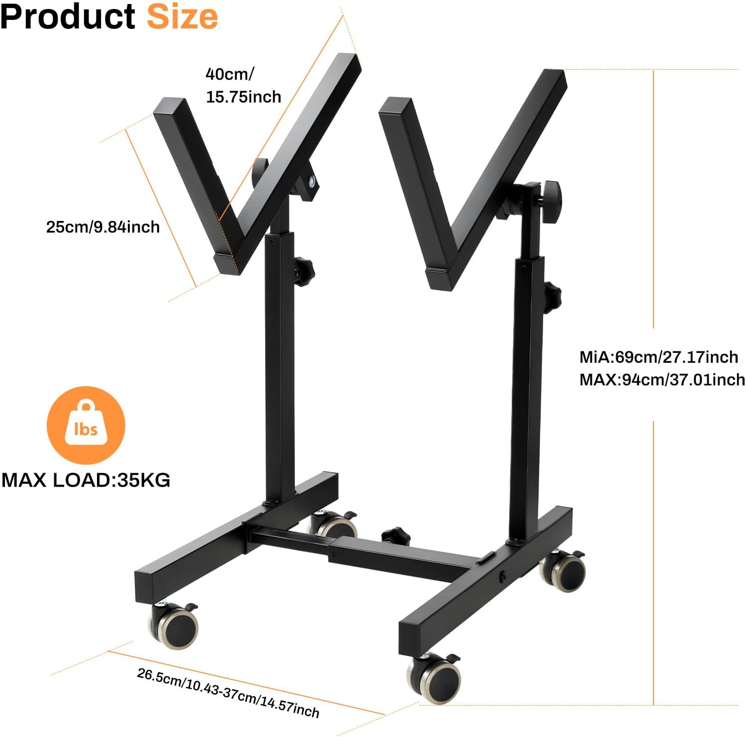 Vangoa Gear Tilt Guitar Amp Stand with 4 Locking Wheels 6 Height 4 Width Adjustable Mobile Amplifier Stand for Home Studio and Stage