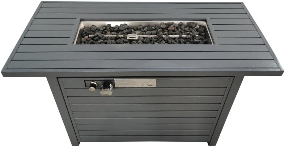 Modern Steel Outdoor Fire Pit Table with Lid - 50,000 BTU Propane Gas Firepit for Patio Garden Backyard Decor Gray Finish