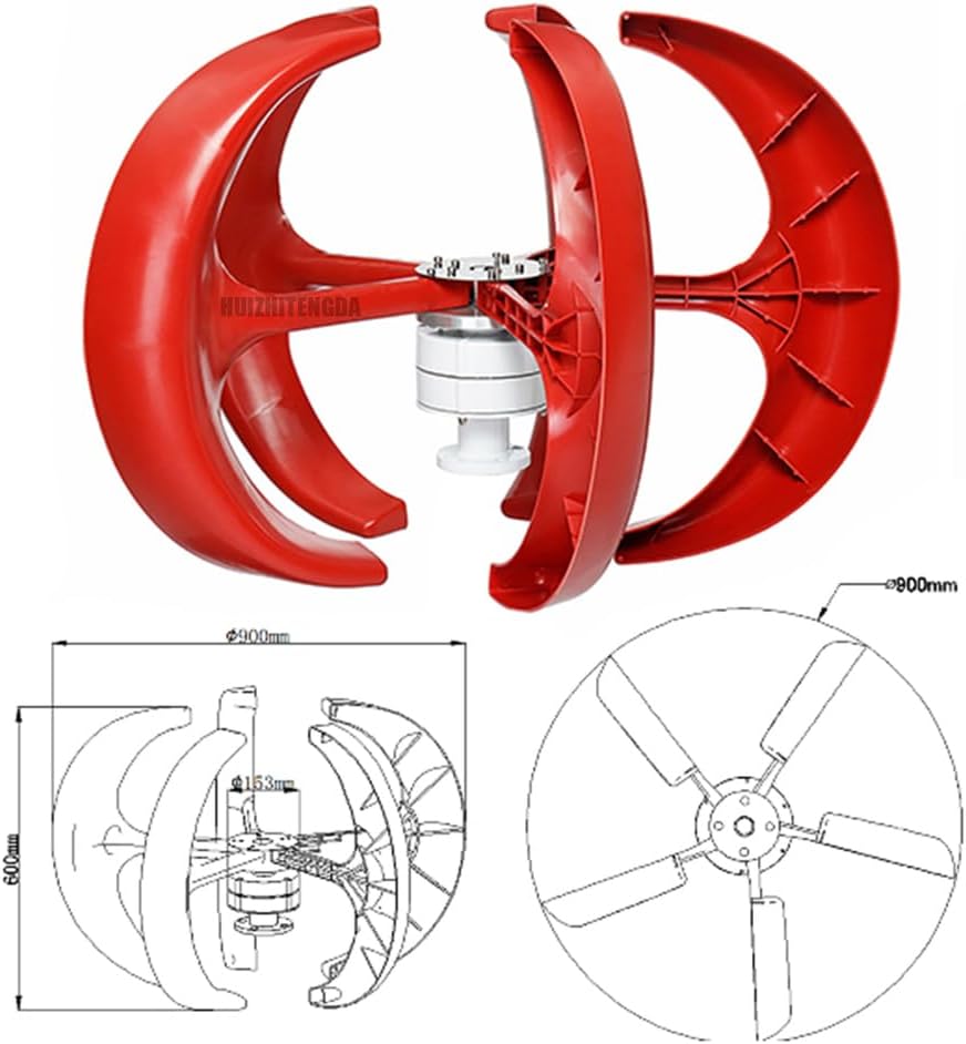 3000W Wind Turbine Generator Kit for Outdoor Use Red 12V/24V/48V/220V Vertical Lantern Noiseless Generator Windmill with Controller and Power Inverter Converter
