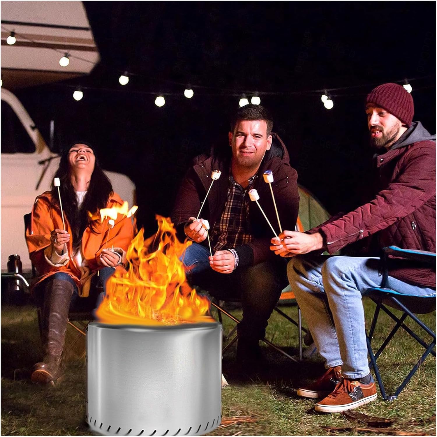 Smokeless Fire Pit 19.4 Inches Outside, Large Smokeless Fire Pits Durable Stainless Steel for Wood Burning, Smokeless Instant Fire Pit with Removable Ash Pan