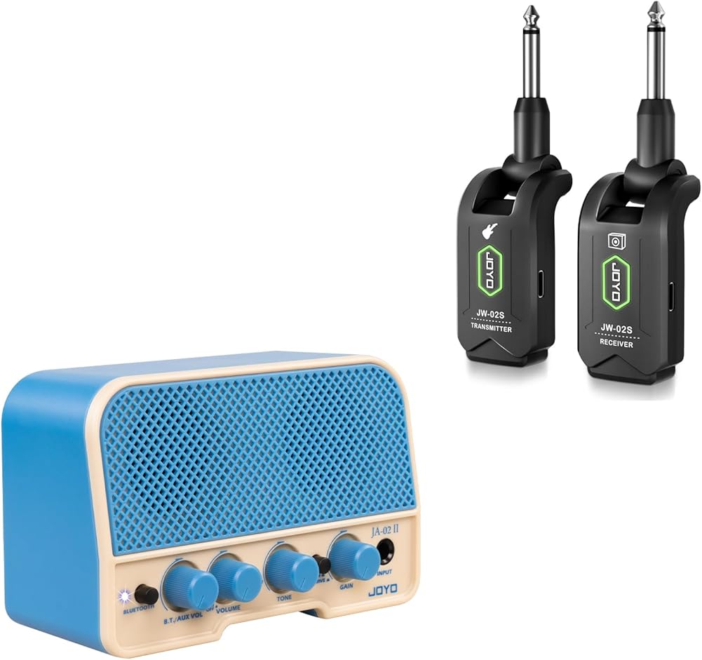 JOYO 5.8GHz Wireless Guitar System (JW-02S) Bundles with JOYO Combo Guitar Amplifier (JA-02 II Blue)
