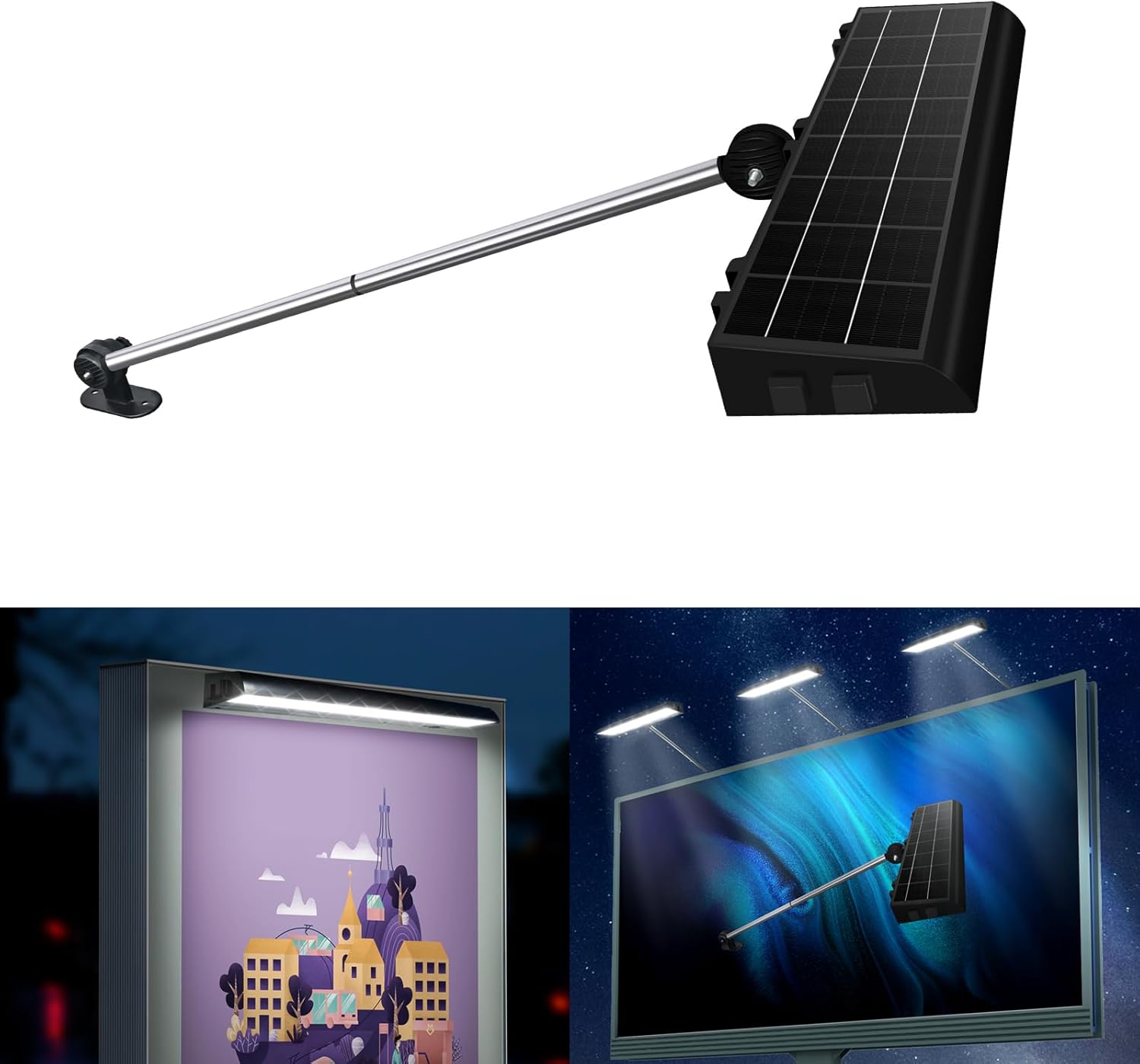 Solar Sign Lights Outdoor Waterproof 232 LED Super Bright Billboard Light with Mounting Braket 8000 mAh Commercial Solar Lights for Wall Real Estate Business Yard Sign Advertising Lighting (Black)