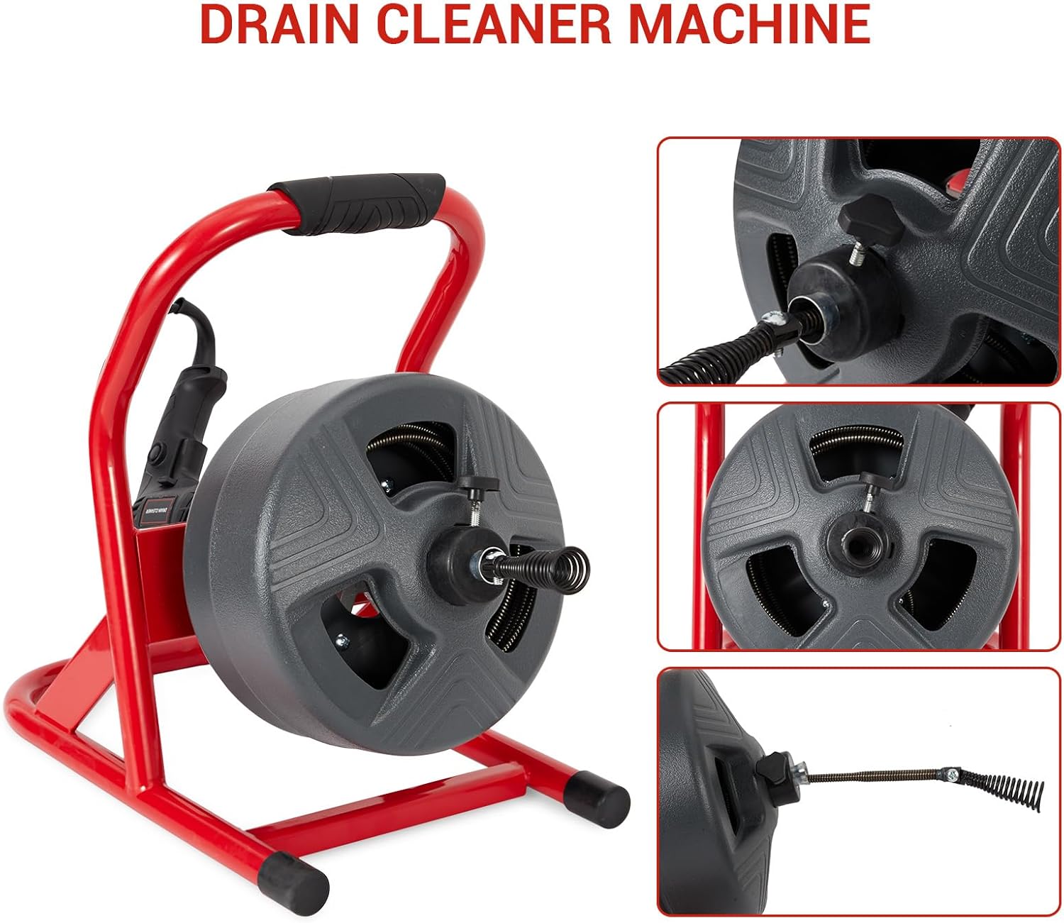 50 ft x 5/16 in Drain Cleaner Machine Professional for 3/4 in - 3 in Pipes, Foot Switch with 6 Cutters, Glove, Drain Auger Cleaner Sewer Snake for Bethroom/Kitchen Drains