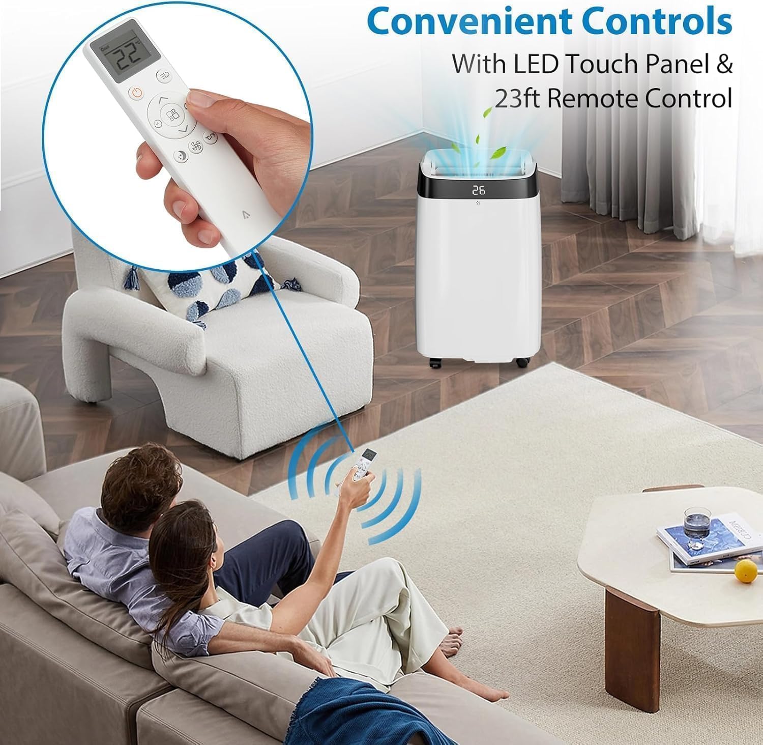 10000 BTU Portable Air Conditioner, 3-in-1 Remote Control AC with 24-Hour Timer, Cools up to 450 Sq. Ft. Low Noise/Energy Saving/Cooling, Ideal for Bedrooms, Offices, White+Black