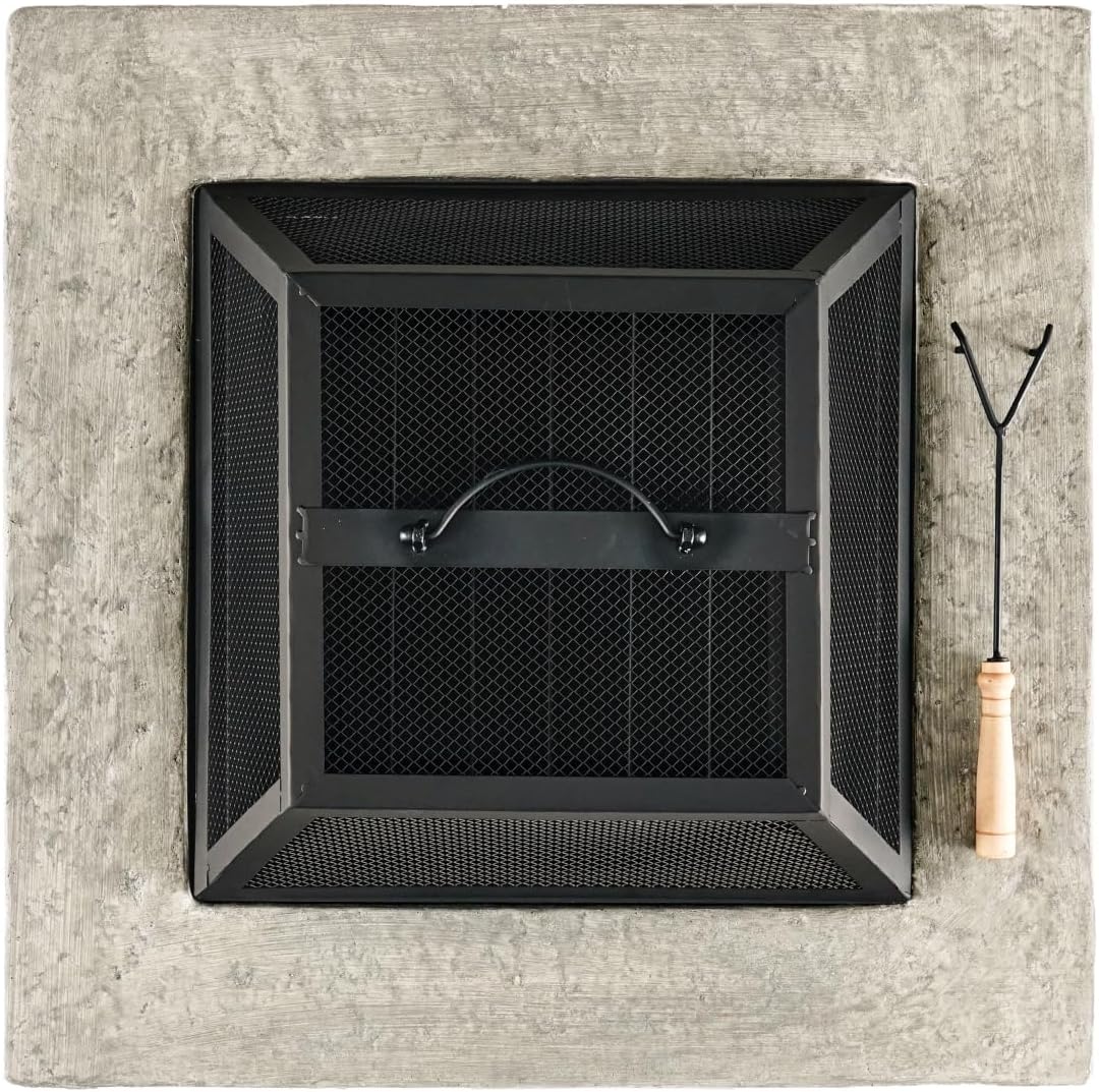 28-Inch Wood Burning Outdoor Fire Pit with Lid - Stone