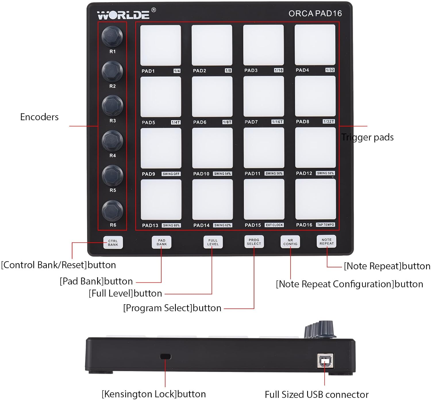 MIDI Controller Beat Maker Machine 6 Assignable Knobs Note Repeat Full Level Buttons and Production Software Portable Mini MIDI Controller Pad USB for Beginner Music Production
