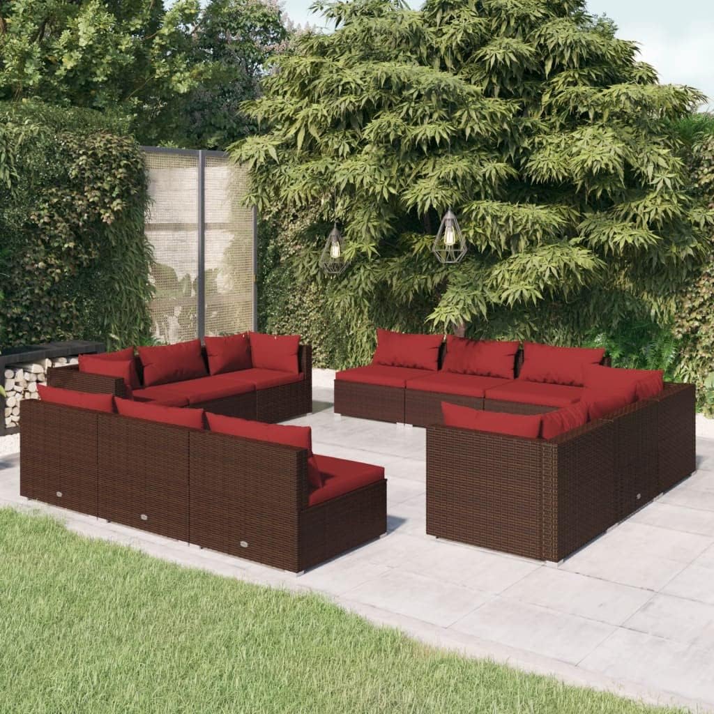 12-Piece Garden Lounge Set, Brown Synthetic Rattan, Modular Patio Furniture, Outdoor Table and Chairs, Weather-Resistant, for 12 People