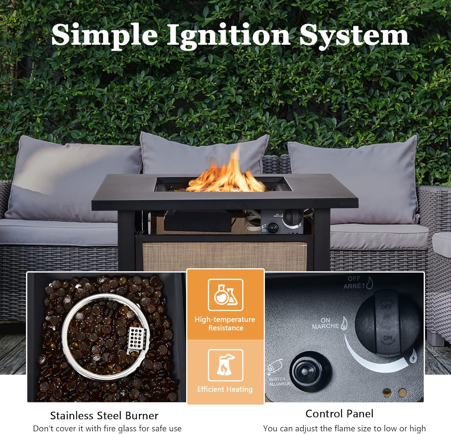 Tangkula 25-Inch Propane Fire Pit Table, Patiojoy 40,000 BTU Auto Ignition Gas Fire Table with Removable Lid, Fire Glass, Adjustable Flame, Suitable for Patio, Balcony, Garden, Poolside