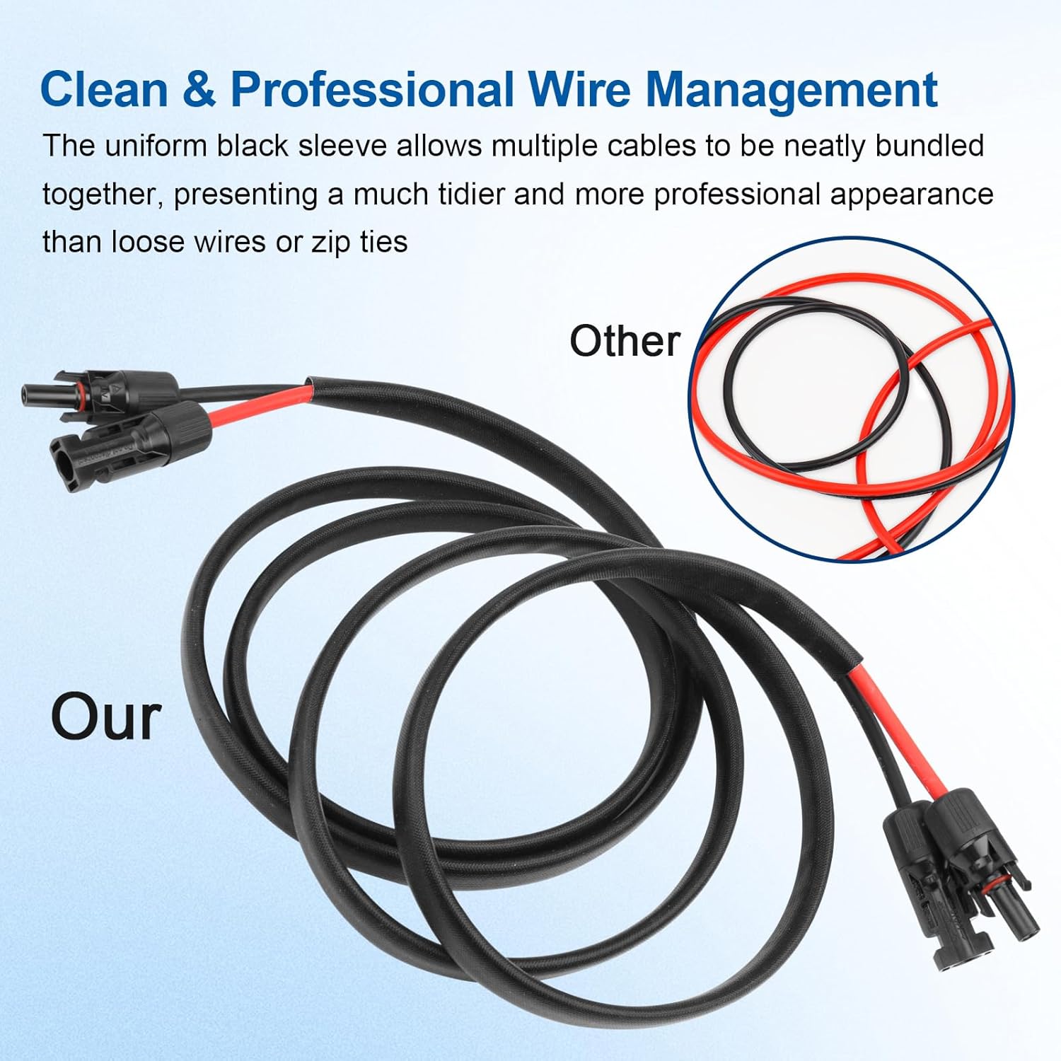 10AWG Solar Cable - 50FT Solar Panel Extension Cord 10 Gauge PV Wire with Flame Retardant Protective Sleeving Female & Male Waterproof Connector for RV, Photovoltaic Systems, Solar Panels (50 Feet)