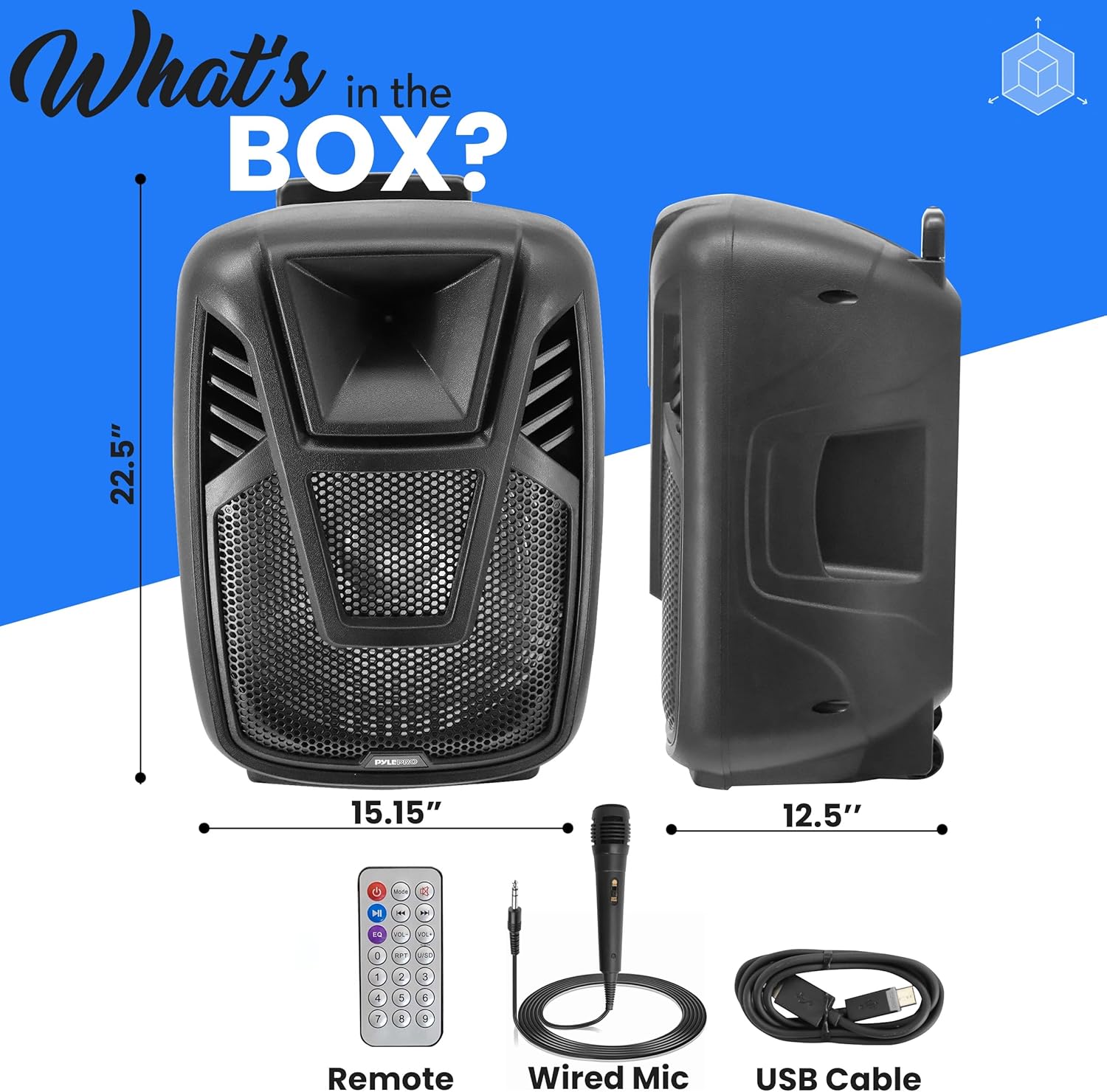 Pyle 15” Portable Bluetooth PA Speaker System - 800W Wireless Rechargeable Loudspeaker with LED Party Lights, Rolling Wheels, Built-in Amp, & Remote Control - Indoor/Outdoor Karaoke Machine (Black)