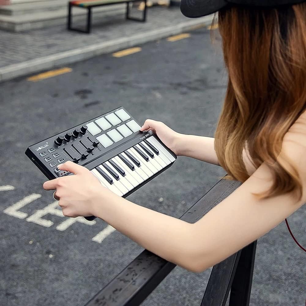 MIDI Controller, Portable Mini 25-Key USB Keyboard and Drum Pad MIDI Controller