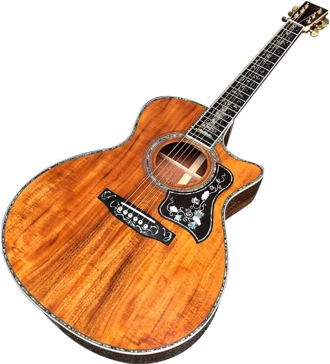 40 Inch OM Type Solid KOA Wood Top Cutaway Acoustic Guitar Ebony Fingerboard Abalone Inlays 43mm Nut Width