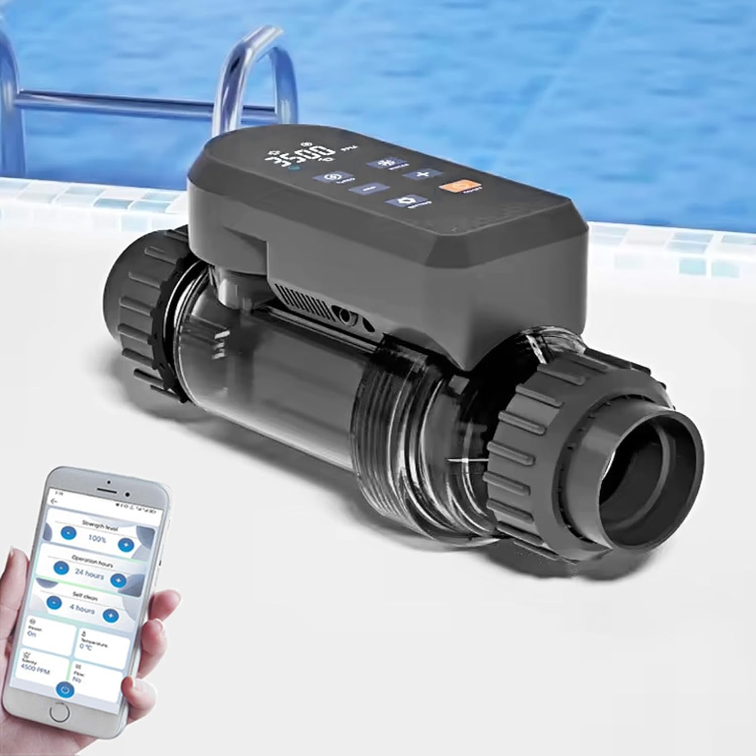 Salt Water Pool Chlorinator System, Salt Chlorine Generator with Smart APP Control, Six Alarm Protection, Self-Cleaning, 5-100% Output Adjustable, Up to 60,000 Gallon Pool,50g/h