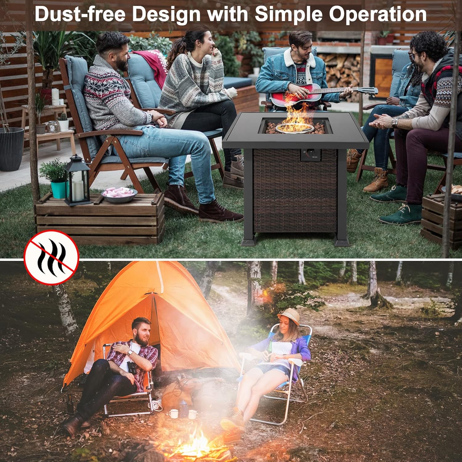 Tangkula 50,000 BTU Propane Fire Pit Table, Patiojoy 32 Inch Wicker Gas Fire Pit with Removable Lid and Lava Stone, Outdoor Square Rattan Fire Table with PVC Cover, Mix Brown