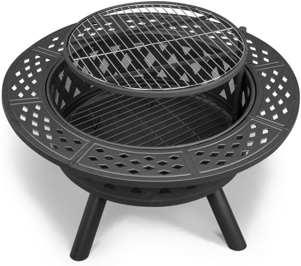 SwingIt 38 Inch Fire Pit with Grills, Large Outdoor Firepits for Outside, Wood Burning Fireplace for Camping,Picnic,Bonfire, 3-in-1 Round Metal Table with Lid for Backyard,Patio,Party